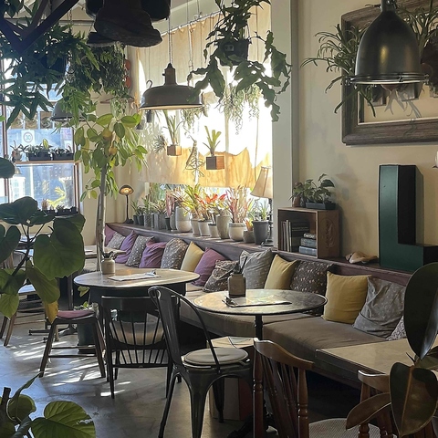 緑に囲まれた店内